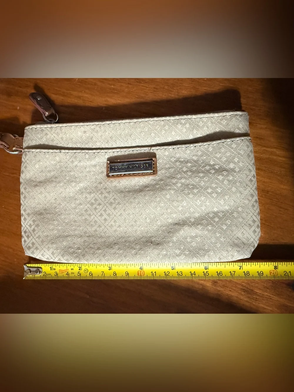 Tommy Hilfiger Beige Textured Wristlet Clutch